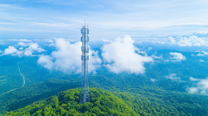Obraz premium 5g cell tower by the highway, daytime scene, professional camera shooting.