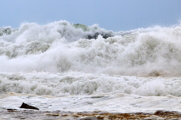 Winter storm on the Mediterranean Sea in northern Israel.