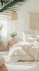 Beach-Inspired Haven: A Serene Bedroom Decorated with Coastal Touches, Natural Textures, and a Tranquil Atmosphere