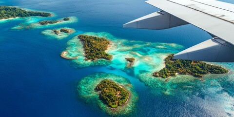 Obraz premium Aerial view of tropical islands from plane.