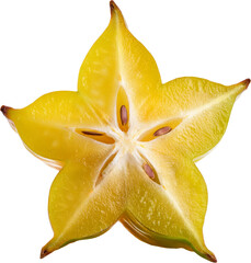 Fresh starfruit with vibrant yellow color, showcasing unique star shape and juicy texture, perfect for tropical fruit displays.