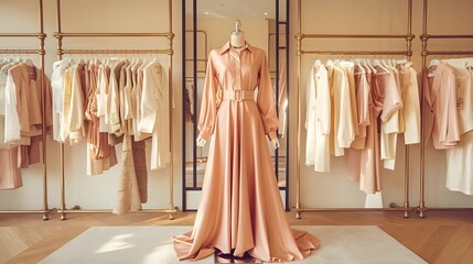 Luxury Fashion Store Interior with Women’s Clothing and Accessories - Elegant Retail Display for High-End Shopping Experience