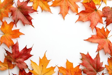 Autumn Maple Leaves Flat Lay White Background created with Generative AI
