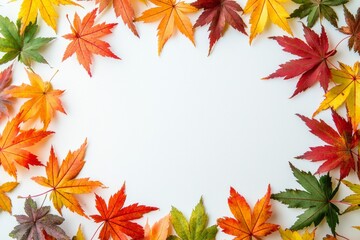 Autumn Maple Leaves Flat Lay White Background created with Generative AI