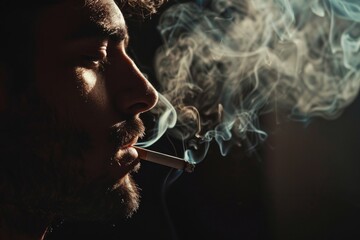 Fototapeta premium A person lighting up in the shadows, great for mysterious or noir themes