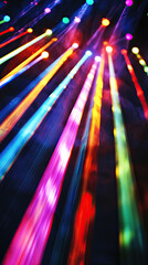 A mesmerizing display of colorful neon stripes against a dark, smoky backdrop, creating a vibrant and energetic visual experience.