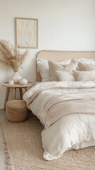 A Serene Sanctuary:  Neutral Tones and Soft Textures Create a Cozy and Inviting Bedroom