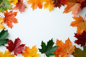 Autumn Maple Leaves Flat Lay White Background created with Generative AI