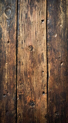 Fototapeta premium Timeworn Timber: A Close-Up of Distressed Wood with Deep Grooves and Knots.