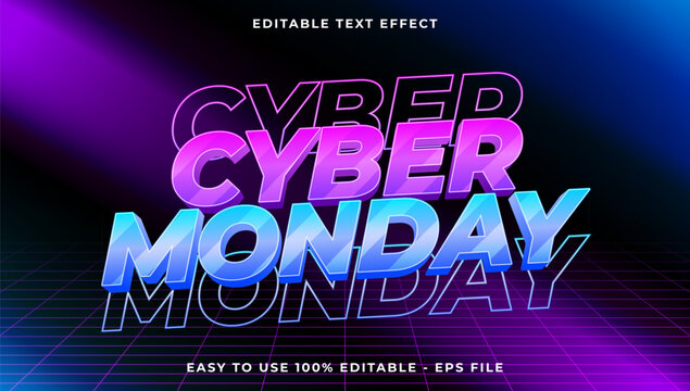 3d cyber monday gradient glitch text style effect template editable text effect
