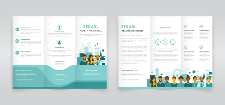 Trifold brochure, pamphlet or triptych leaflet template ideal for sexual health day, week or awareness month