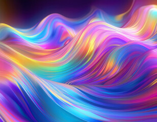 Obraz premium Iridescent Holographic Rainbow Waves Abstract Futuristic Background with Shimmering Fluid Colors