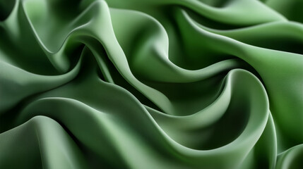 Obraz premium The green abstract background with folds and ribbon waves offers a visually appealing blend of color, texture, and movement. The 3D render provides depth and realism, while the abstract design ensures