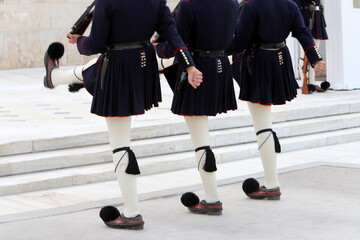 Guards march at the entrance to the royal palace.