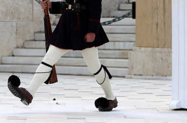 Guards march at the entrance to the royal palace.