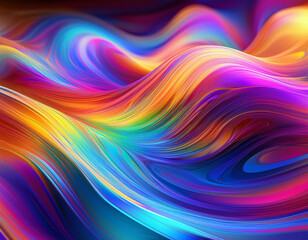 Obraz premium Iridescent Holographic Rainbow Waves Abstract Futuristic Background with Shimmering Fluid Colors