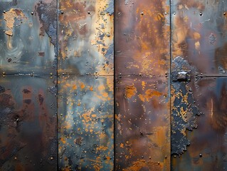 Rustic Weathered Metal Backdrop with Aged Patina Ideal for Vintage Industrial Product Displays and Presentations with Empty Copy Space