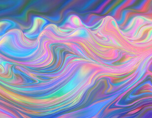 Obraz premium Iridescent Holographic Rainbow Waves Abstract Futuristic Background with Shimmering Fluid Colors