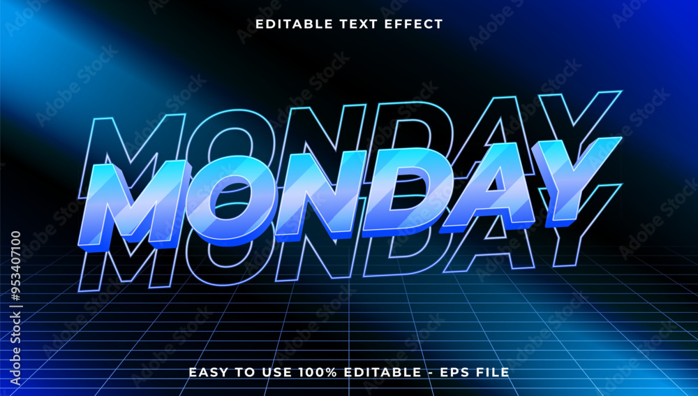 Poster 3d monday gradient glitch text style effect template editable text effect