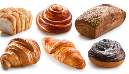 Fototapeta premium set of collection of different tasly fresh bakery snacs items isolated 
