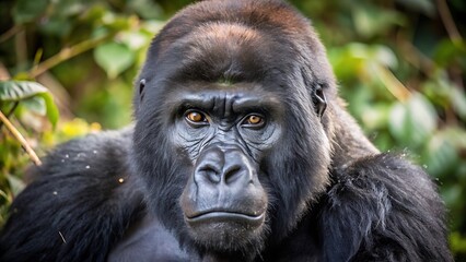 Obraz premium Silverback Mountain Gorilla Looking Intently Into Camera