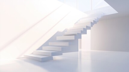 Fototapeta premium A minimalist staircase with floating steps and no railings, leading up to a bright, open loft space.
