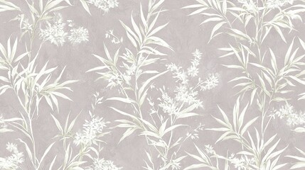   A stunning gray and white floral wallpaper featuring white blossoms on a pale gray backdrop, boasting delicate white foliage and vibrant blooms