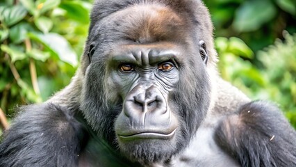 Obraz premium Silverback Mountain Gorilla Looking Intently Into Camera