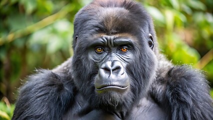 Obraz premium Silverback Mountain Gorilla Looking Intently Into Camera