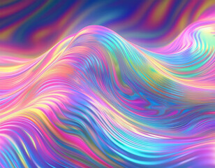 Obraz premium Iridescent Holographic Rainbow Waves Abstract Futuristic Background with Shimmering Fluid Colors