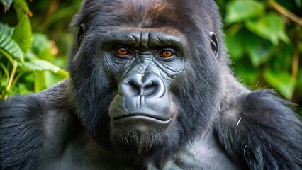 Obraz premium Silverback Mountain Gorilla Looking Intently Into Camera