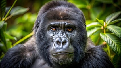 Obraz premium Silverback Mountain Gorilla Looking Intently Into Camera