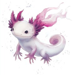 An axolotl with a ghostly tail, Halloween theme, eerie and mysterious, isolated on white background