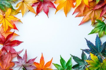 Obraz premium Autumn Maple Leaves Flat Lay White Background created with Generative AI