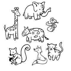 cute hand drawn doodle animals with cartoon style