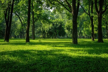 A serene park scene with lush greenery and open space for recreation or relaxation