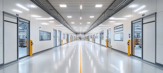 Fototapeta premium Factory industry corridor interior. Generative AI technology. 