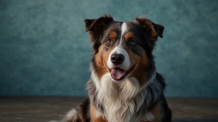 Fototapeta premium Smiling Australian Shepherd with Blue Eyes
