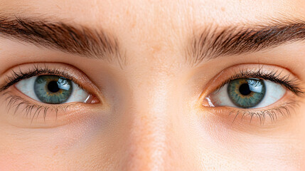 Obraz premium Close-up of captivating green eyes, showcasing natural beauty, sharp detail, and a sense of serenity and wonder.
