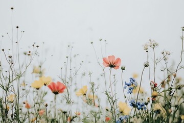 Obraz premium Close-up of colorful wildflowers against a soft, blurred background.