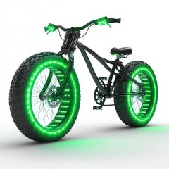 Fototapeta premium A bike with glowing green tires, Halloween theme, eerie and mysterious, isolated on white background