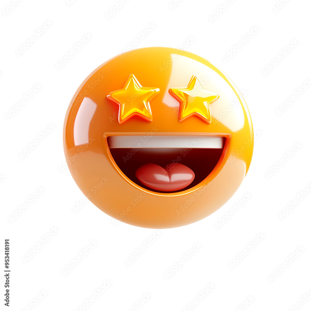 Wall mural isolated 3d emoji happy face on plain background star eyes emoticons reaction icons