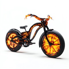 Obraz premium A Halloween-themed bike with glowing orange and black paint, festive and spooky, isolated on white background