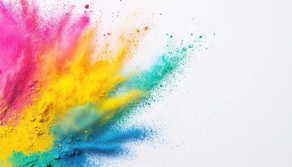 rful Holi powder on a white background, a vibrant concept for the Happy festival