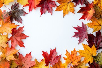 Fototapeta premium Autumn Maple Leaves Flat Lay White Background created with Generative AI