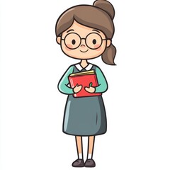 Fototapeta premium Doodle of a cute teacher with a book, showcasing a joyful classroom vibe