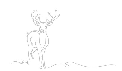 Continuous line drawing abstract deer. Modern one line animal illustration, aesthetic contour. Head of Christmas Santa reindeer for greeting cards, prints, poster, sticker, logo. banner. Vector.