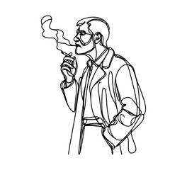 old man smoking cigarette continuous line drawing