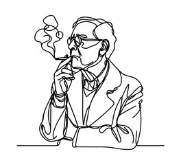 old man smoking cigarette continuous line drawing