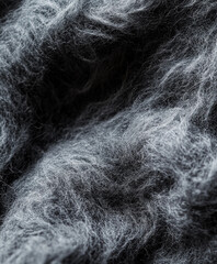 wool fabric swatch, emphasizing the coarse, fluffy texture and individual fibers